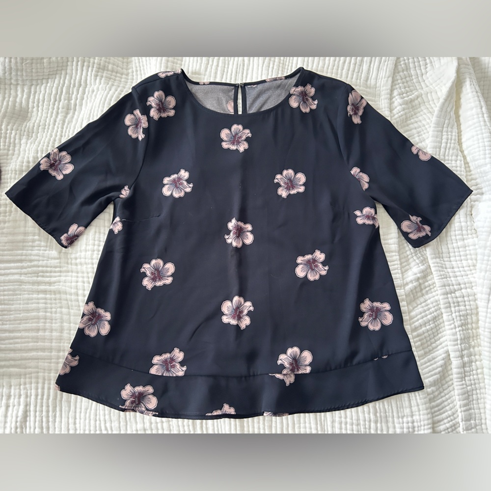 Floral Navy Blue and Pink Women's Top